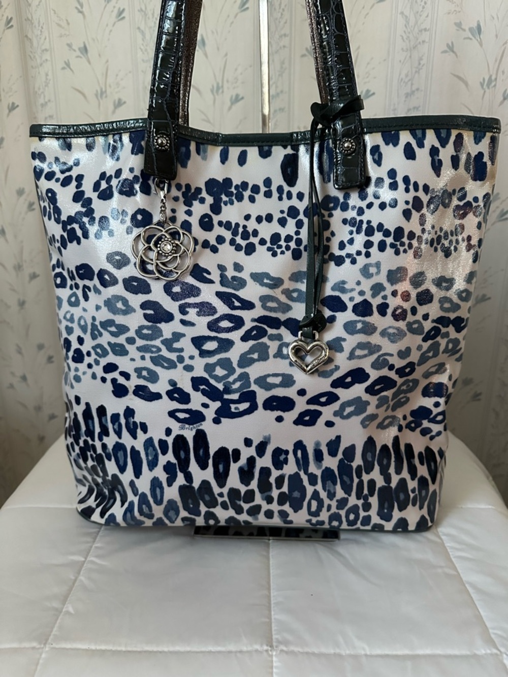 Brighton Navy and White Leopard Print Tote